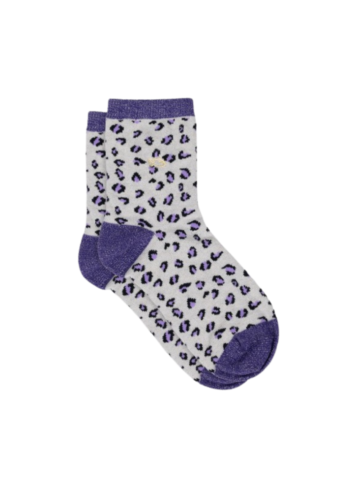 Chaussettes à Paillettes Léopard - Écru & Violet - BILLYBELT