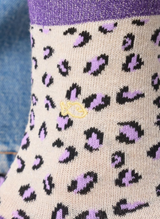Chaussettes à Paillettes Léopard - Écru & Violet