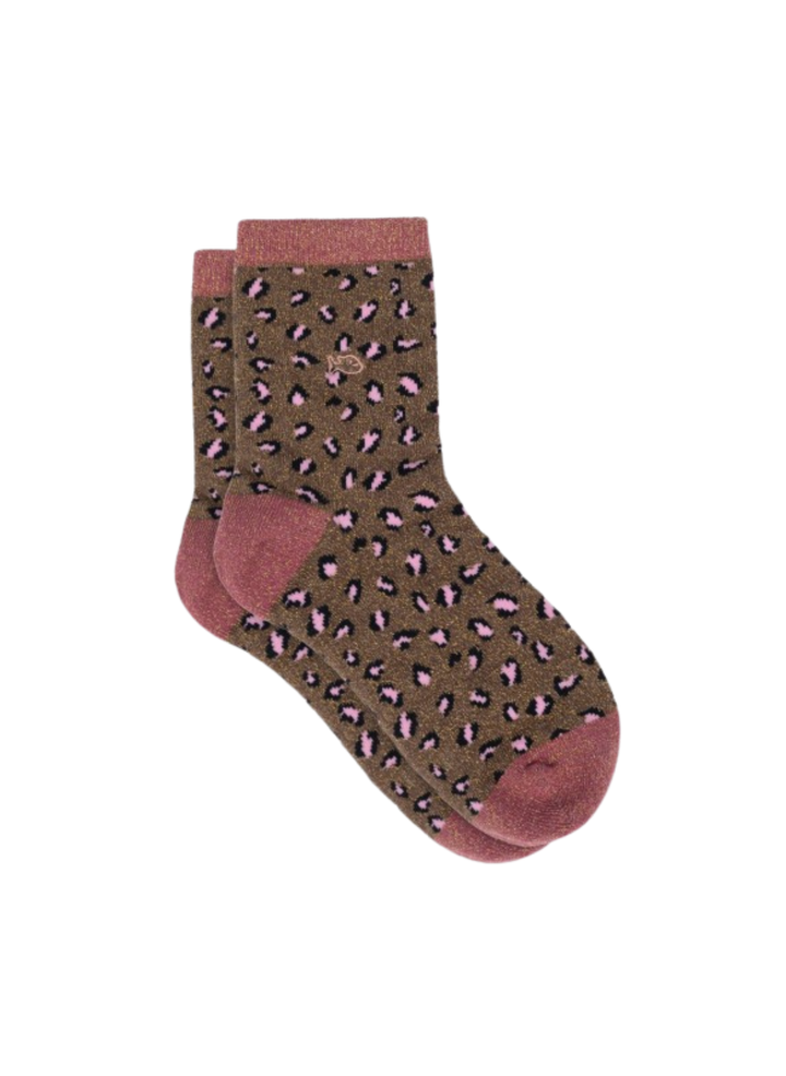 Chaussettes à Paillettes Léopard - Marron & Rose - BILLYBELT