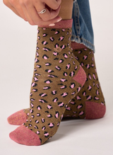 Chaussettes à Paillettes Léopard - Marron & Rose