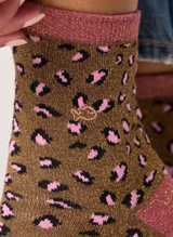 Chaussettes à Paillettes Léopard - Marron & Rose