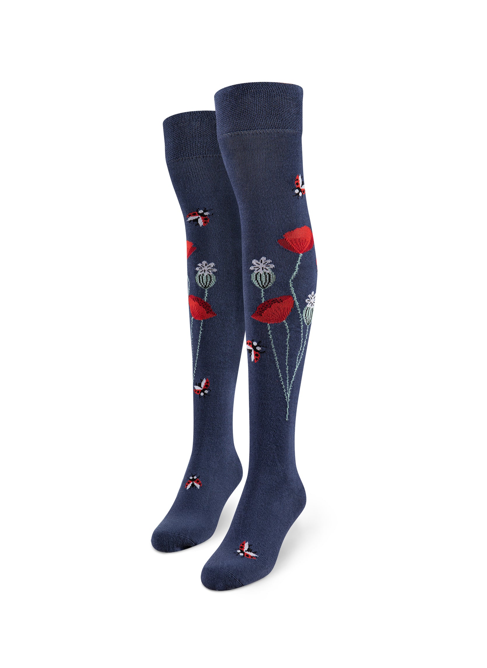 Chaussettes au-dessus des genoux Coccinelles et Fleurs de Pavot