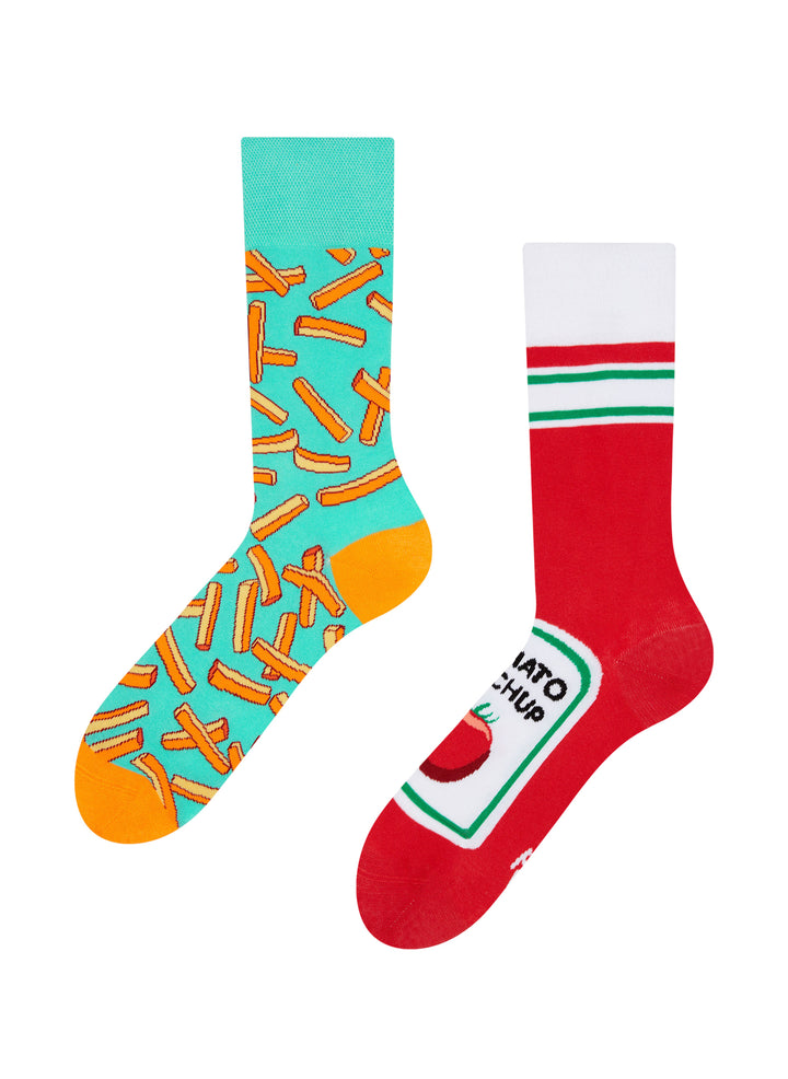 Chaussettes dépareillées Dedoles motif frites et ketchup - vue portée sur pieds