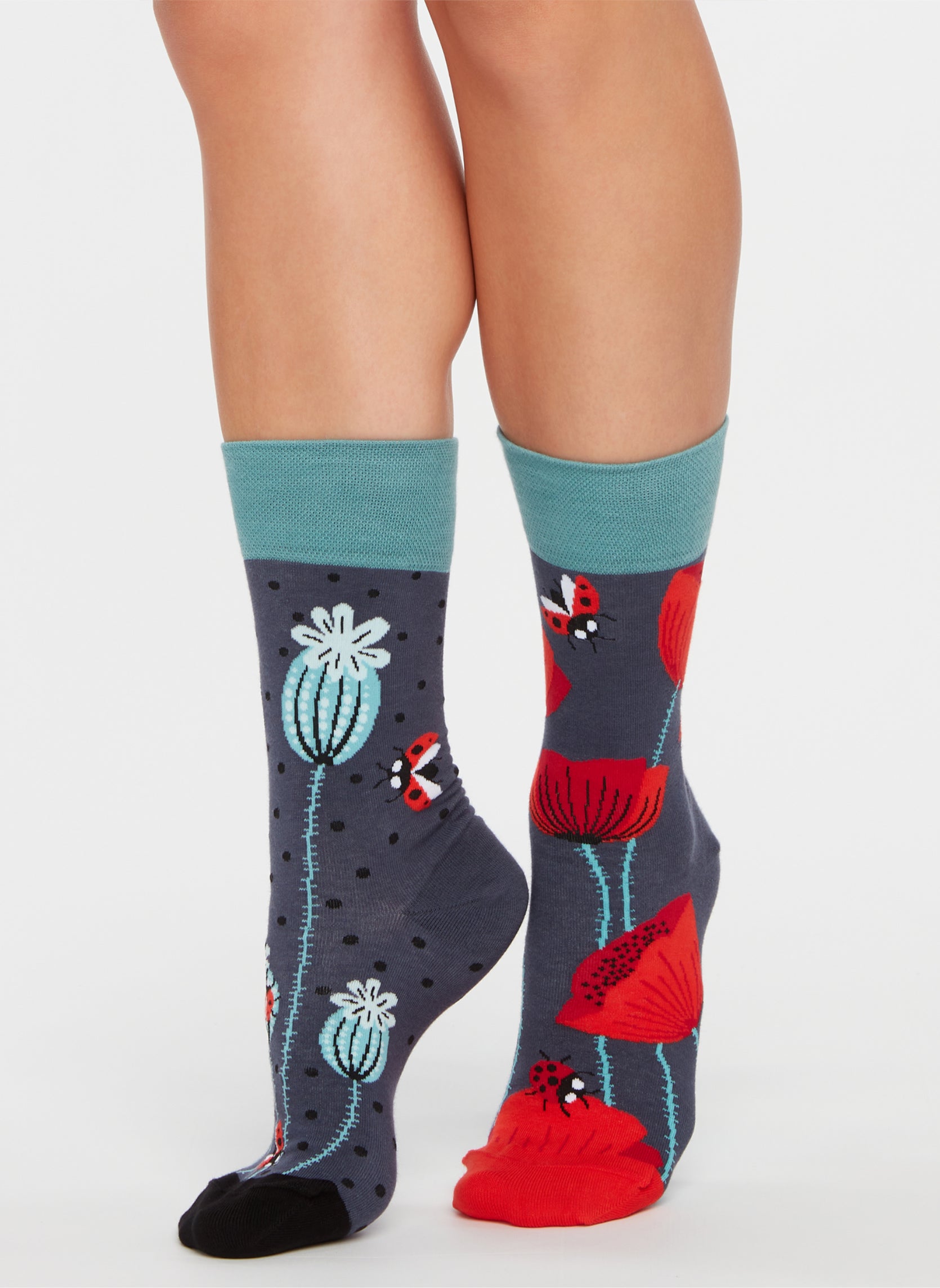 Chaussettes Coccinelles et Fleurs de Pavot