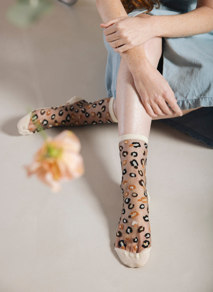 Chaussettes à Paillettes Léopard Horseshoe Bend Crème - Atelier St Eustache