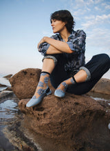 Chaussettes Transparentes à Fleurs Murano Bleue