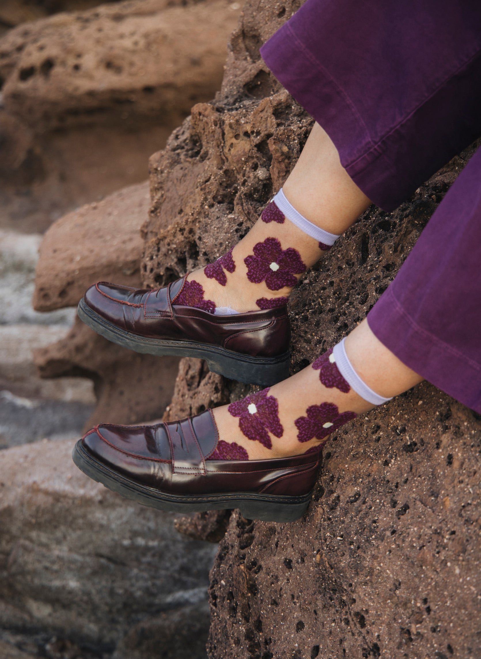 Chaussettes Transparentes à Fleurs Murano Violette