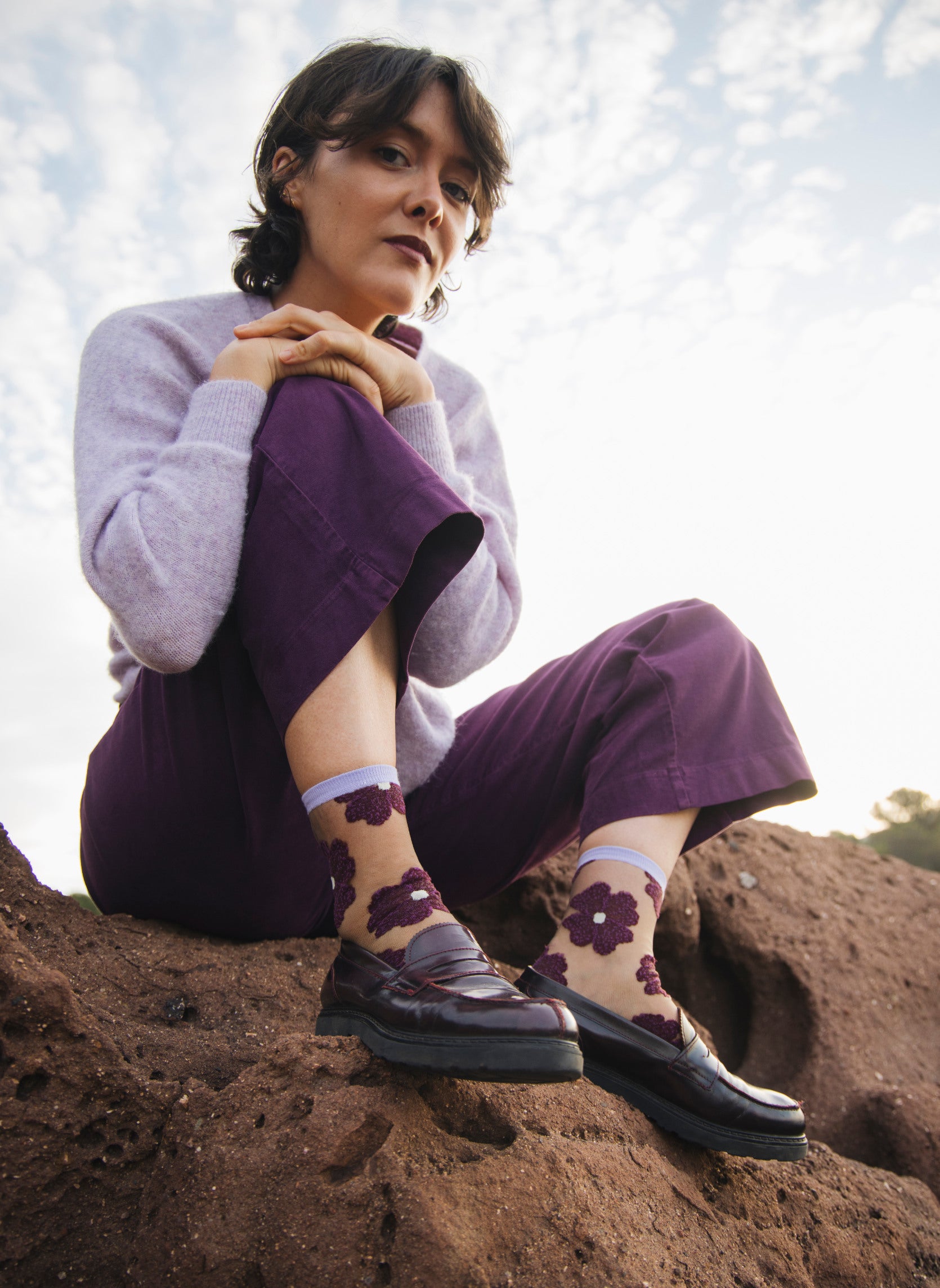 Chaussettes Transparentes à Fleurs Murano Violette