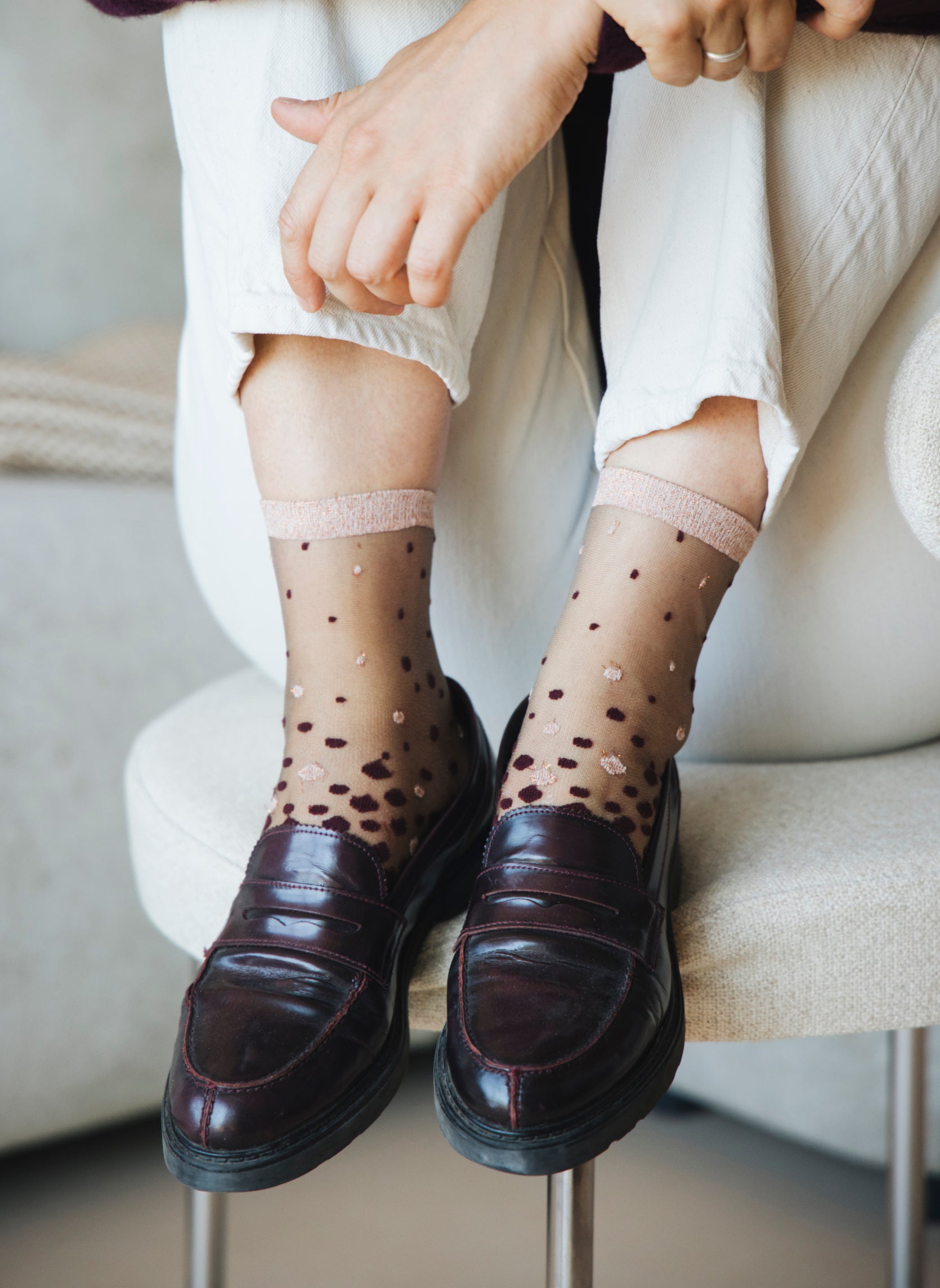Chaussettes Transparentes à Pois NakaMeguro Bordeaux