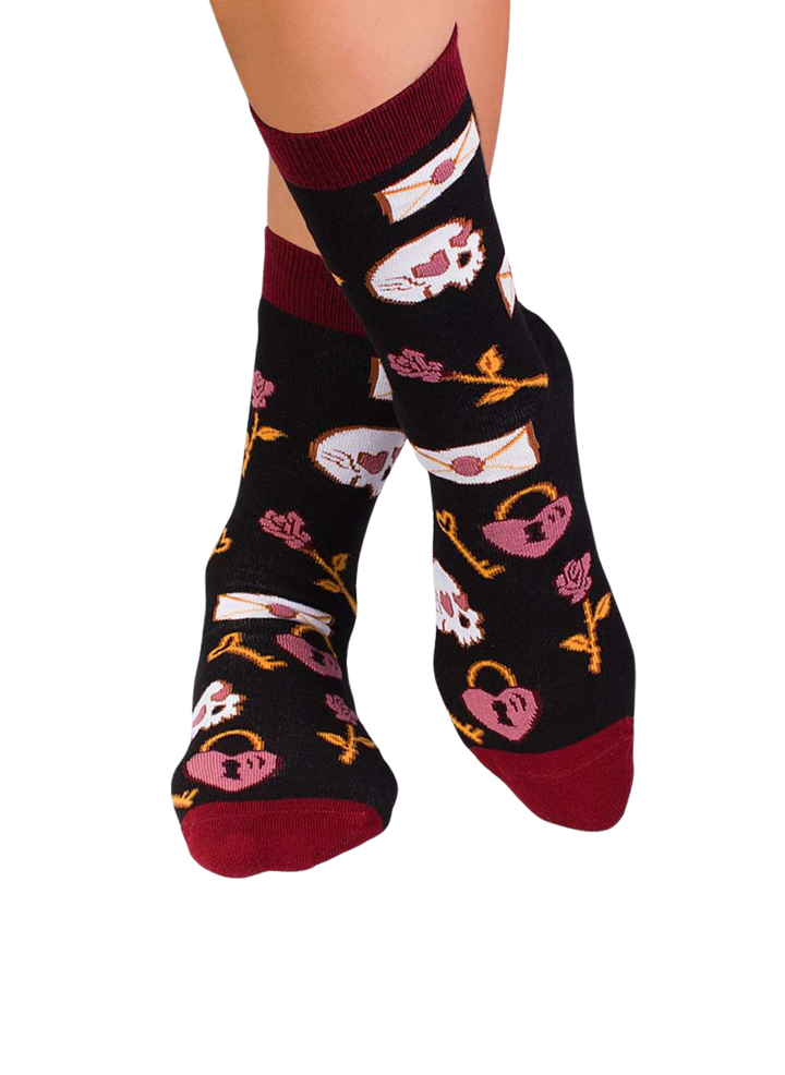 Chaussettes Coton Bio Roses et Têtes de Mort - Noir - Pirin Hill