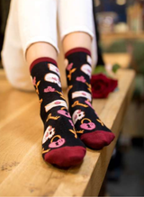 Chaussettes Coton Bio Roses et Têtes de Mort - Noir