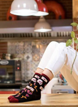 Chaussettes Coton Bio Roses et Têtes de Mort - Noir