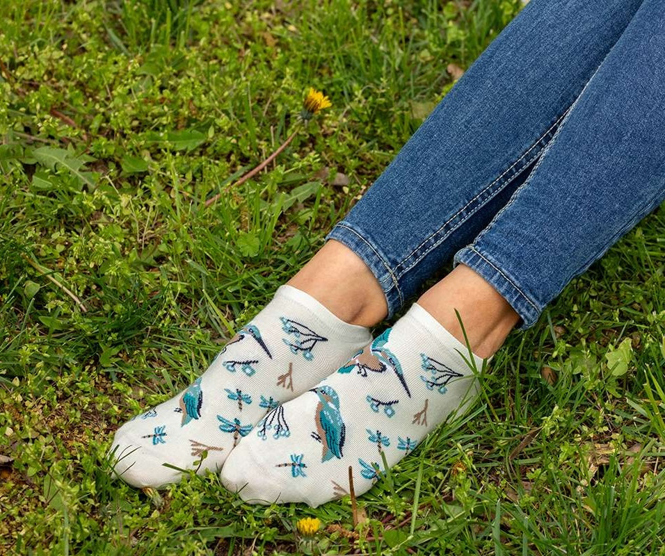 Socquettes en Bambou Oiseaux & Fleurs - Écrues
