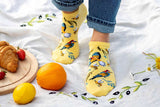 Socquettes en Bambou Oiseaux & Fleurs - Jaunes Pastel