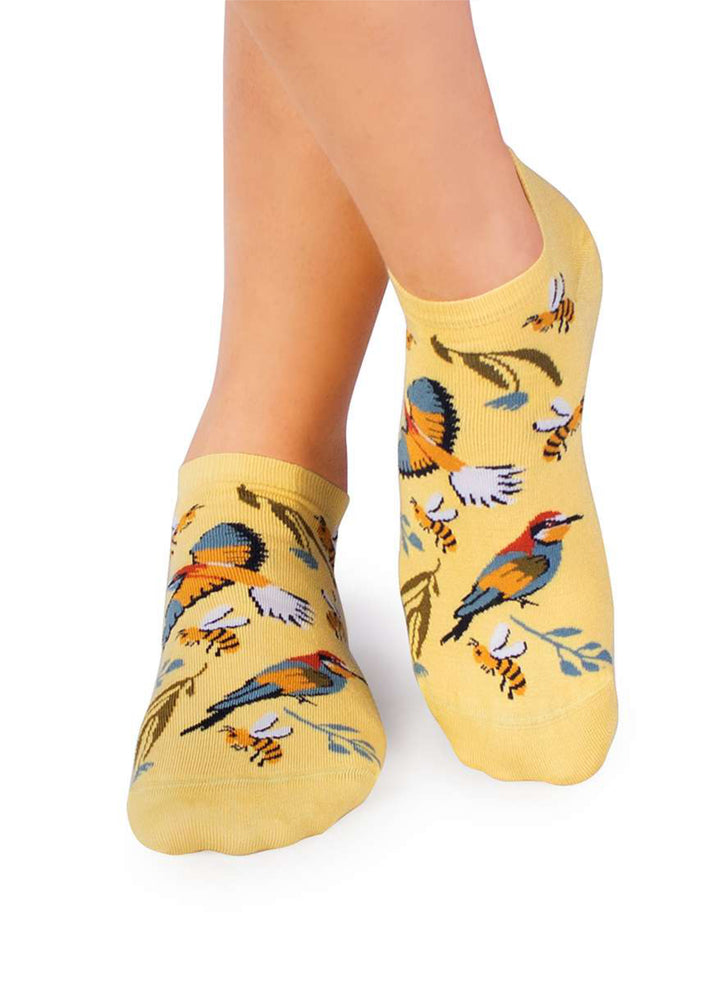 Socquettes en Bambou Oiseaux & Fleurs - Jaunes Pastel - Pirin Hill