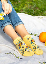 Socquettes en Bambou Oiseaux & Fleurs - Jaunes Pastel