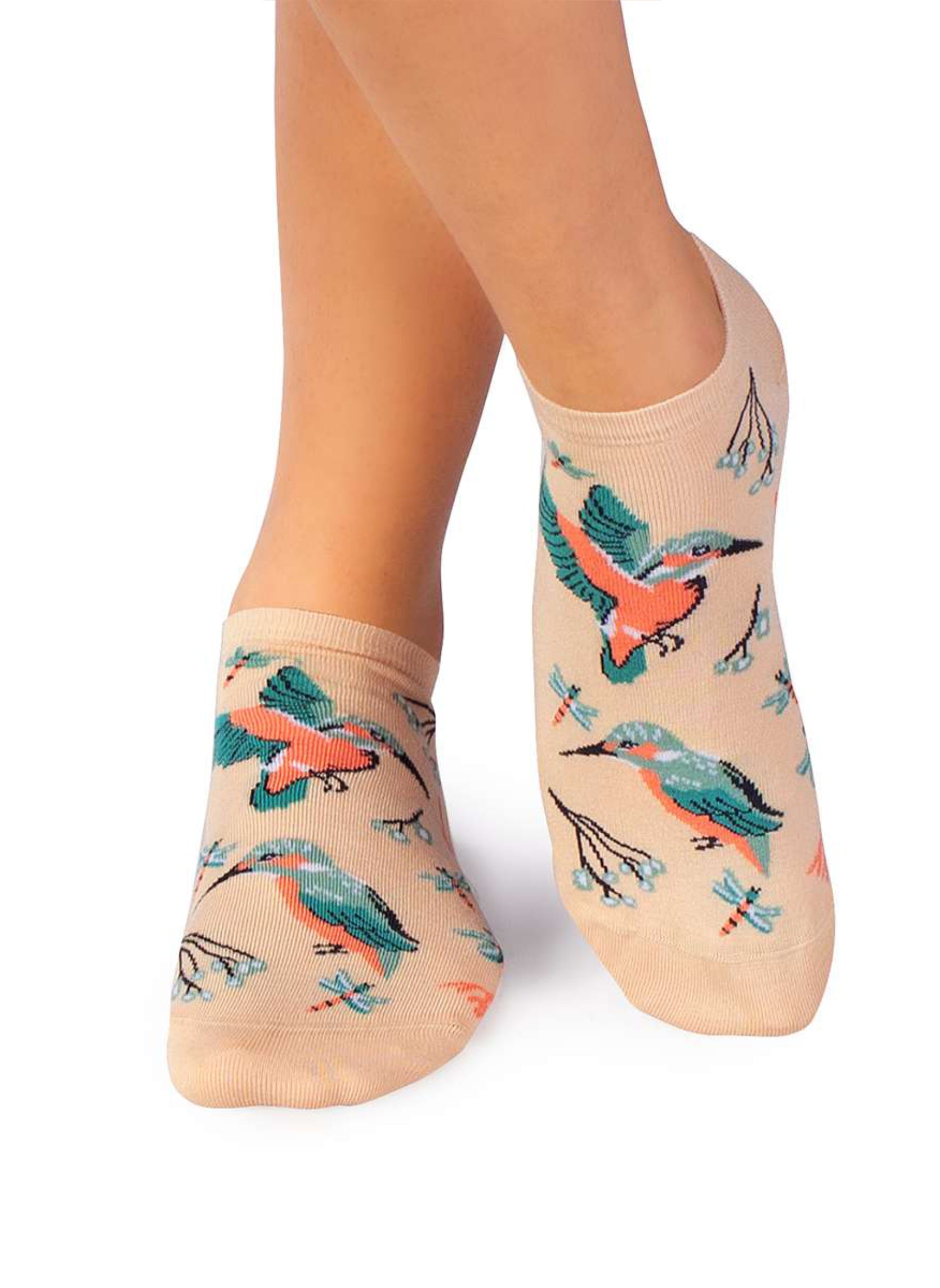 Socquettes en Bambou Oiseaux & Fleurs - Beiges