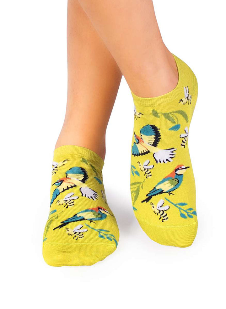 Socquettes en Bambou Oiseaux & Fleurs - Jaunes Citron - Pirin Hill