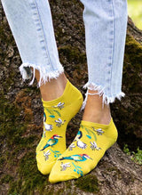 Socquettes en Bambou Oiseaux & Fleurs - Jaunes Citron