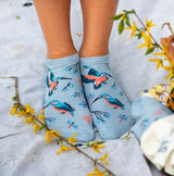 Socquettes en Bambou Oiseaux & Fleurs - Bleues claires