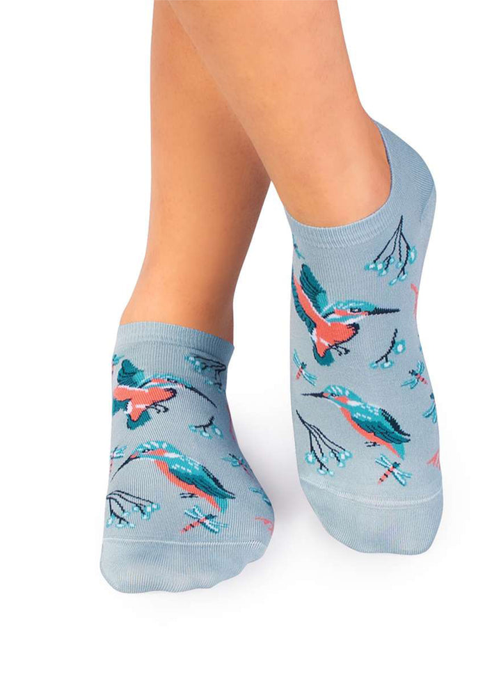 Socquettes en Bambou Oiseaux & Fleurs - Bleues claires - Pirin Hill