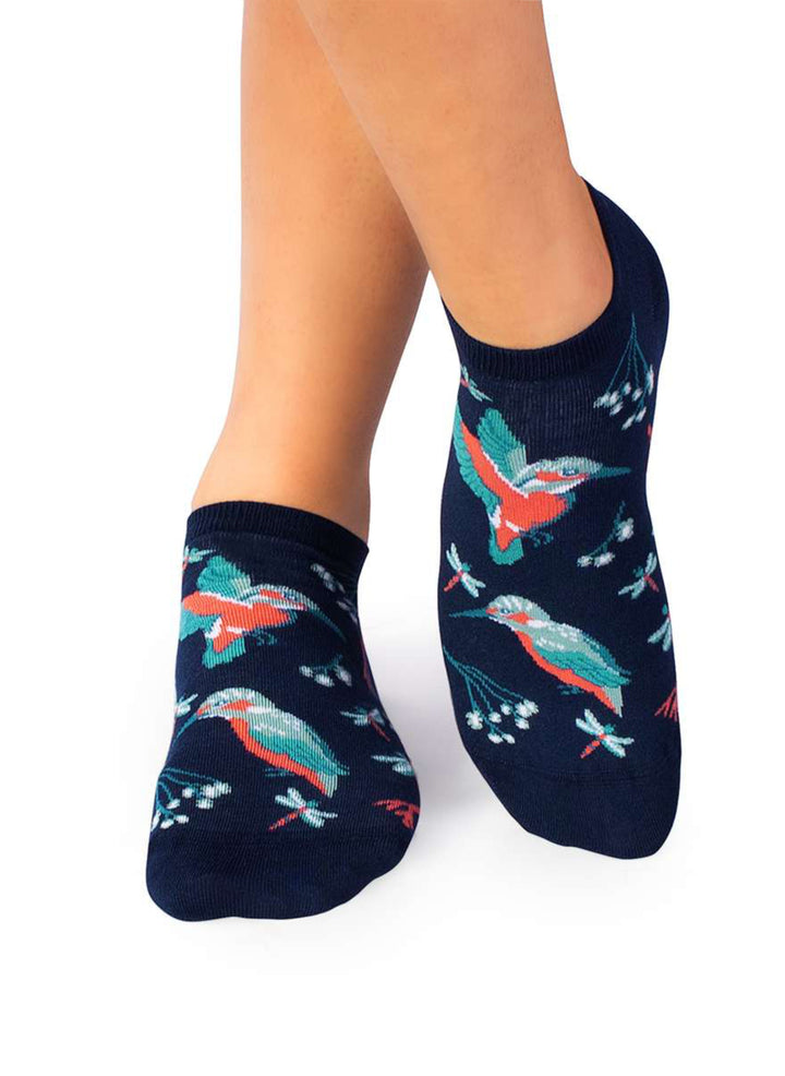 Socquettes en Bambou Oiseaux & Fleurs - Bleues marine - Pirin Hill