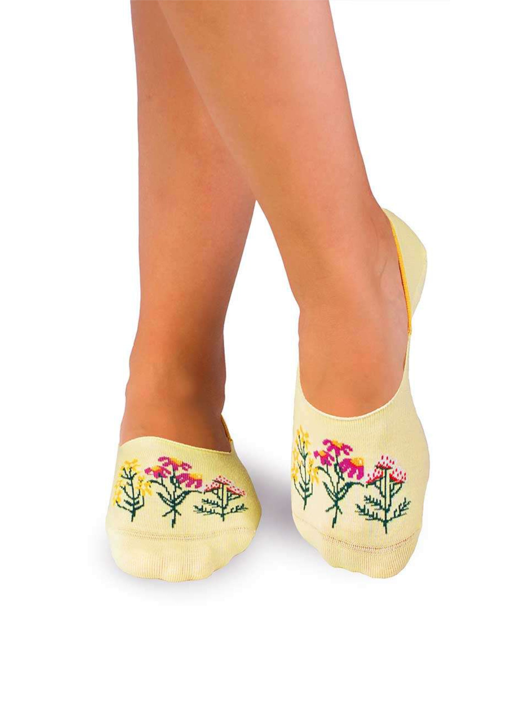 Protège-Pieds en Coton Bio Fleurs & Herbes - Jaunes