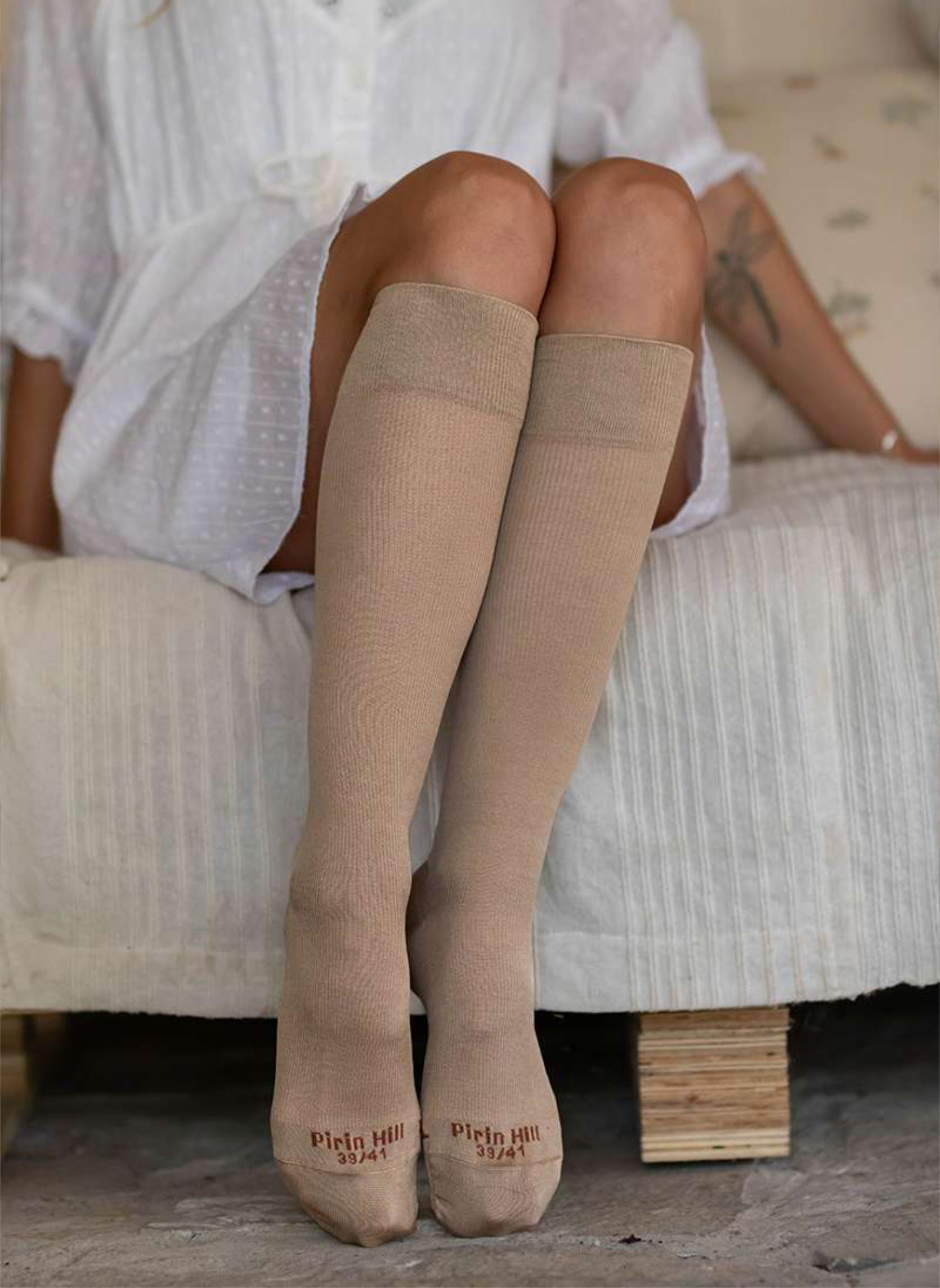 Chaussettes Compression Haut-Mollet Coton Mercerisé - Beige