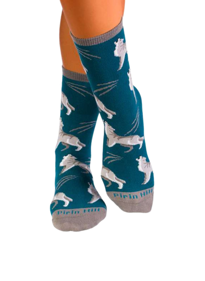 Chaussettes Coton Bio Bleues Loups Blancs - Pirin Hill