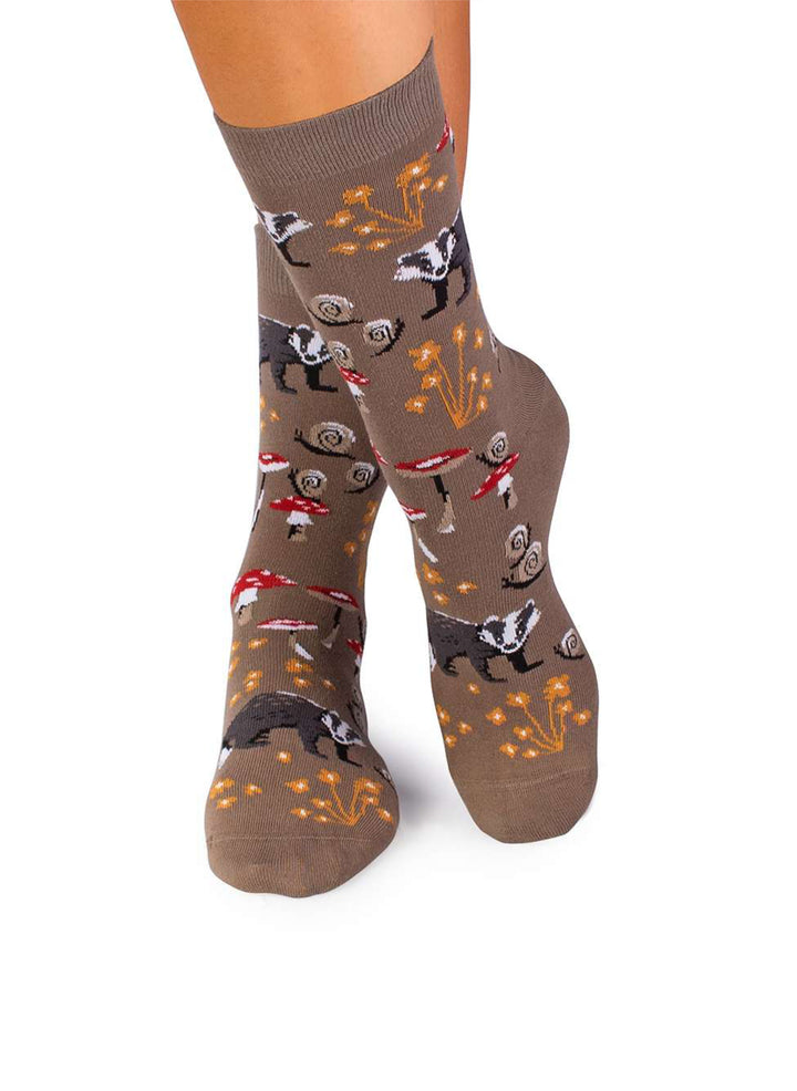 Chaussettes Coton Bio Automne Blaireaux & Escargots - Pirin Hill