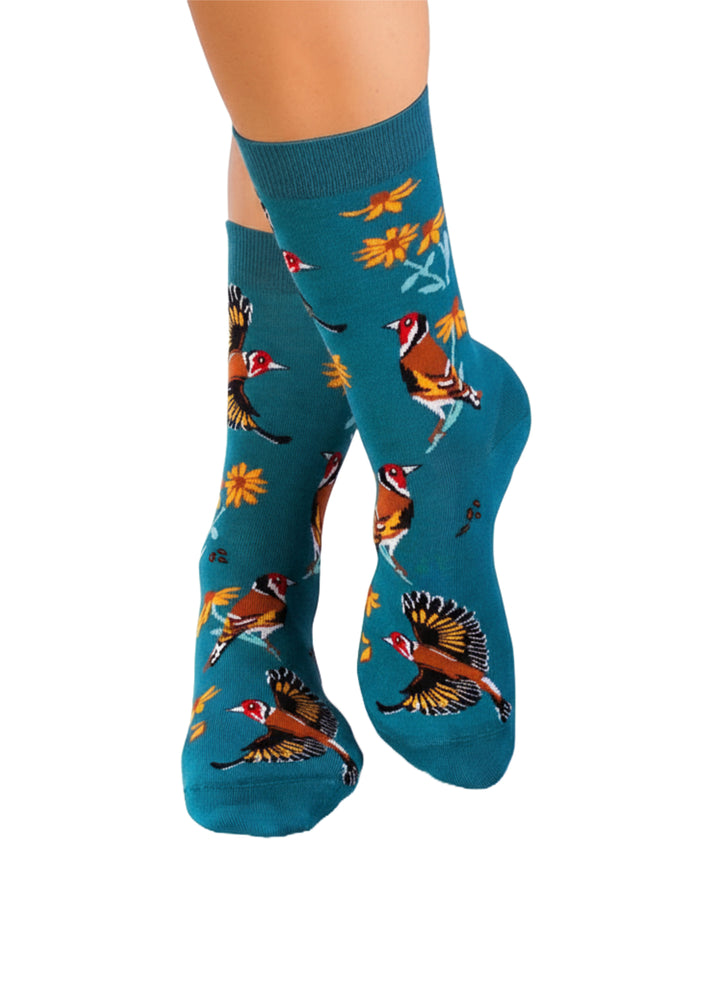 Chaussettes en Bambou Oiseaux & Fleurs - Bleu Pétrole - Pirin Hill