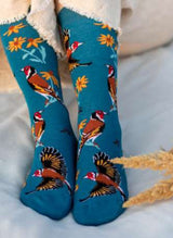 Chaussettes en Bambou Oiseaux & Fleurs - Bleu Pétrole