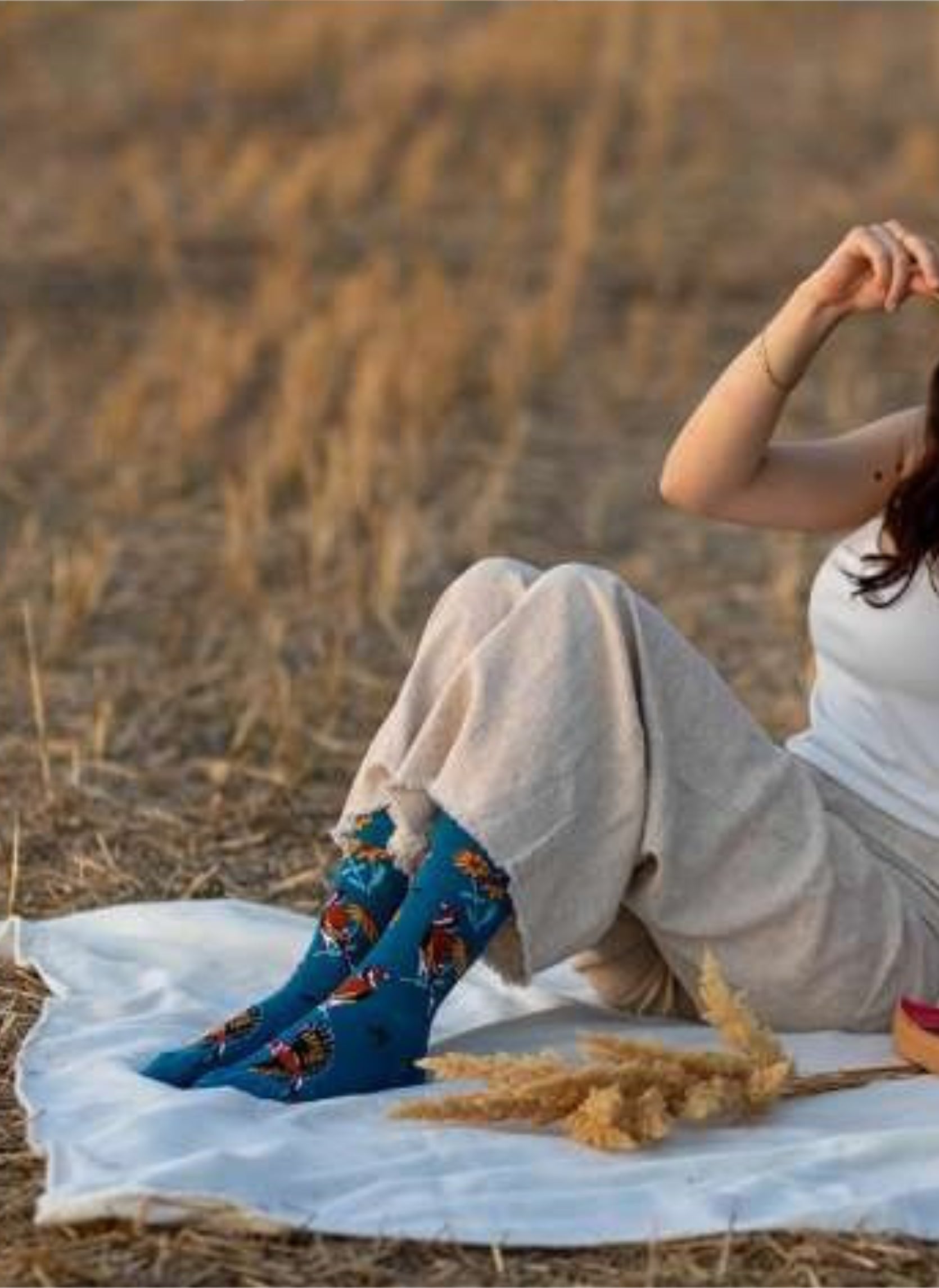 Chaussettes en Bambou Oiseaux & Fleurs - Bleu Pétrole