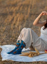 Chaussettes en Bambou Oiseaux & Fleurs - Bleu Pétrole