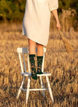 Chaussettes en Bambou Oiseaux & Fleurs - Vert foncé