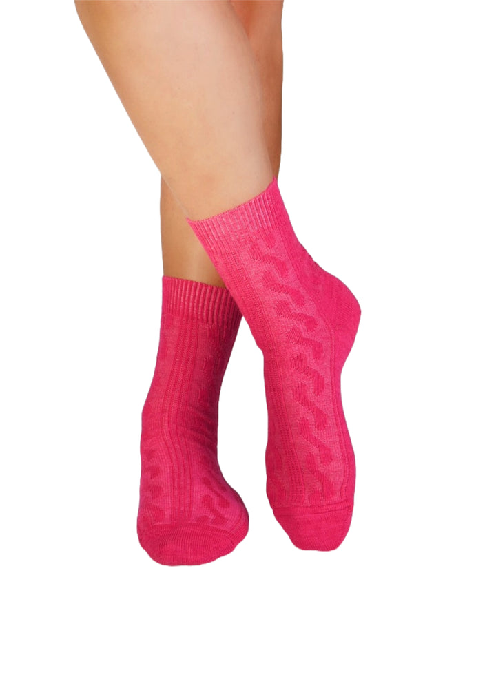 Chaussettes Laine Mérinos Épaisses - Fuchsia Tressé - Pirin Hill
