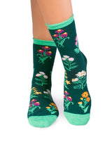 Chaussettes Coton Bio Fleurs & Herbes - Vertes