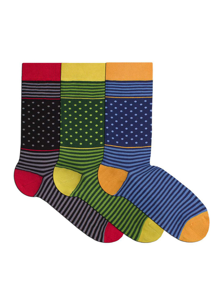 Boite de 3 Paires de Chaussettes Fines en Bambou Rayures & Pois - Pirin Hill