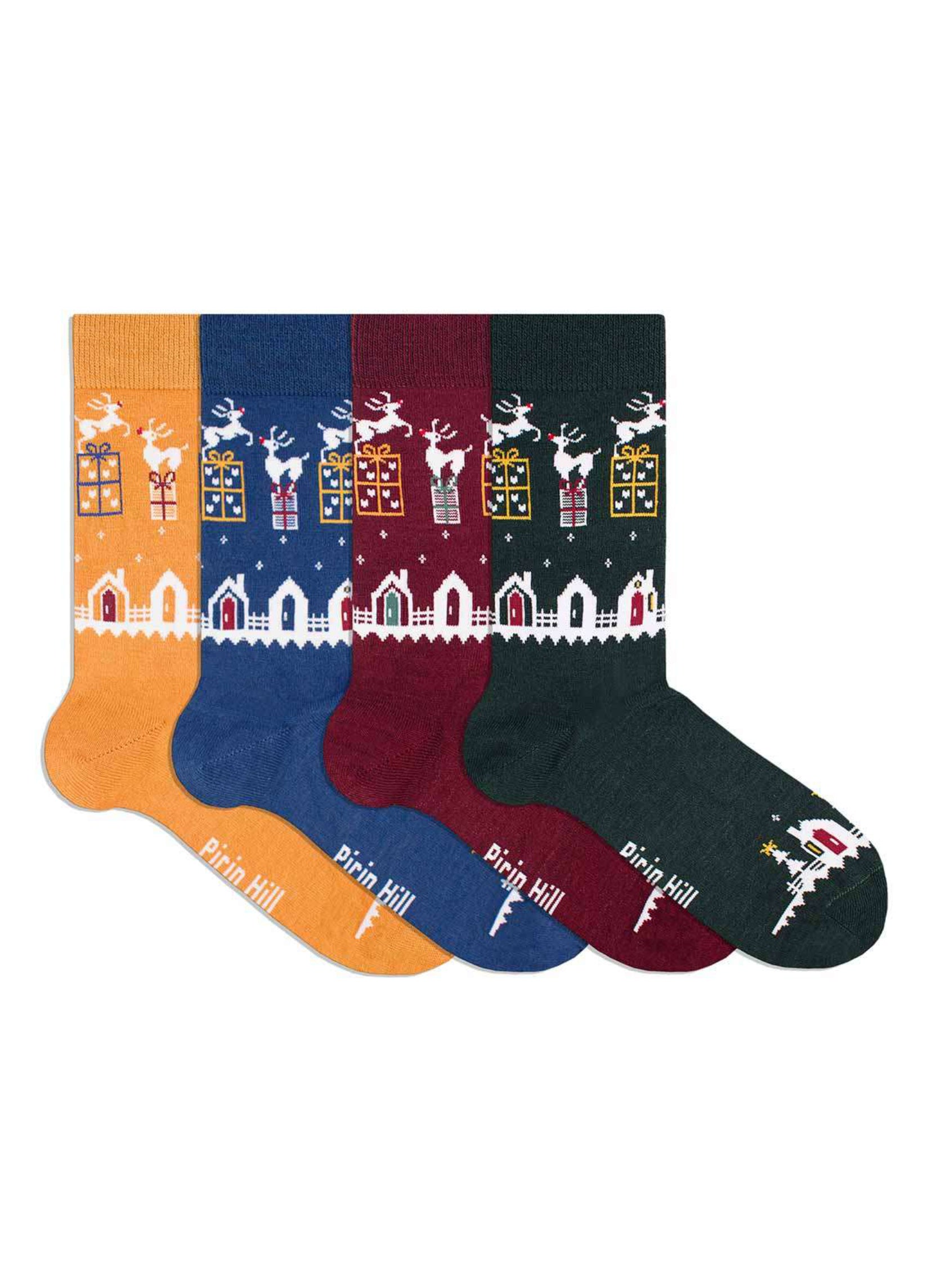 Coffret de 4 Paires de Chaussettes en Laine Mérinos Cadeaux de Noël