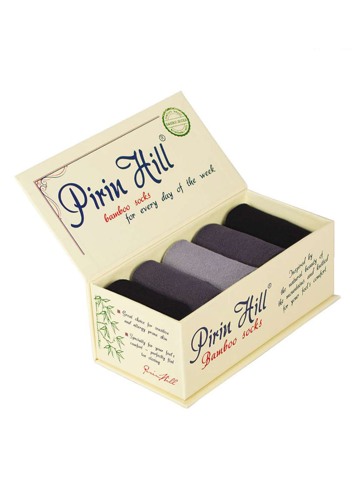 Coffret de 5 Paires de Chaussettes Bambou Unies Noires & Grises - Pirin Hill