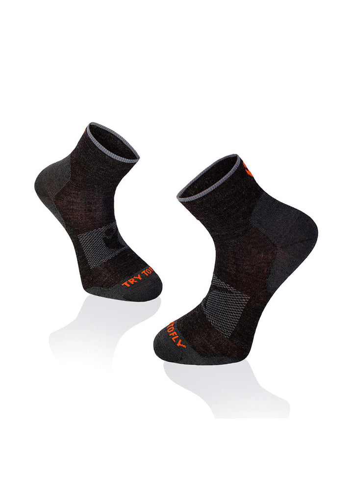 Chaussettes de Randonnée Courtes Fines Laine Mérinos Anthracites - Try To Fly