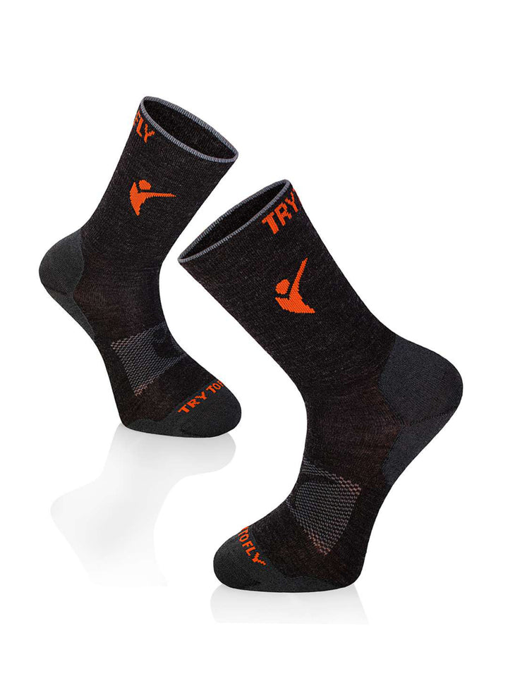 Chaussettes de Randonnée Fines Laine Mérinos Anthracites - Try To Fly