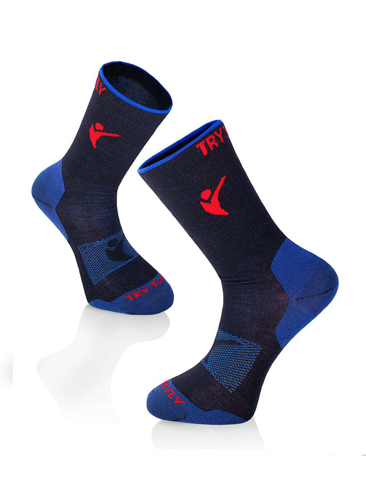 Chaussettes de Randonnée Fines Laine Mérinos Bleues - Try To Fly