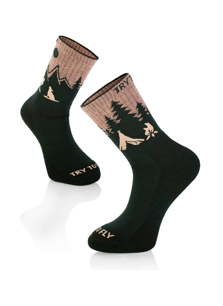 Chaussettes de Randonnée Laine Mérinos Vertes - Try To Fly