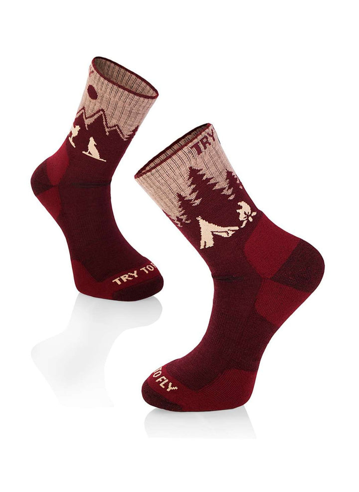 Chaussettes de Randonnée Laine Mérinos Bordeaux - Try To Fly