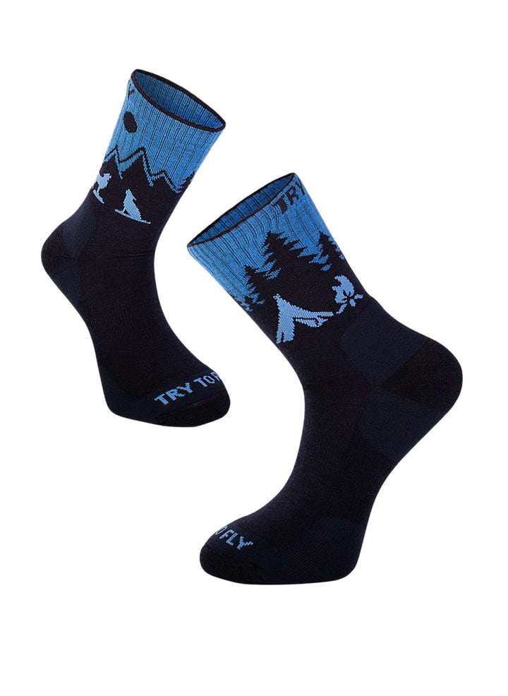 Chaussettes de Randonnée Laine Mérinos Bleues - Try To Fly