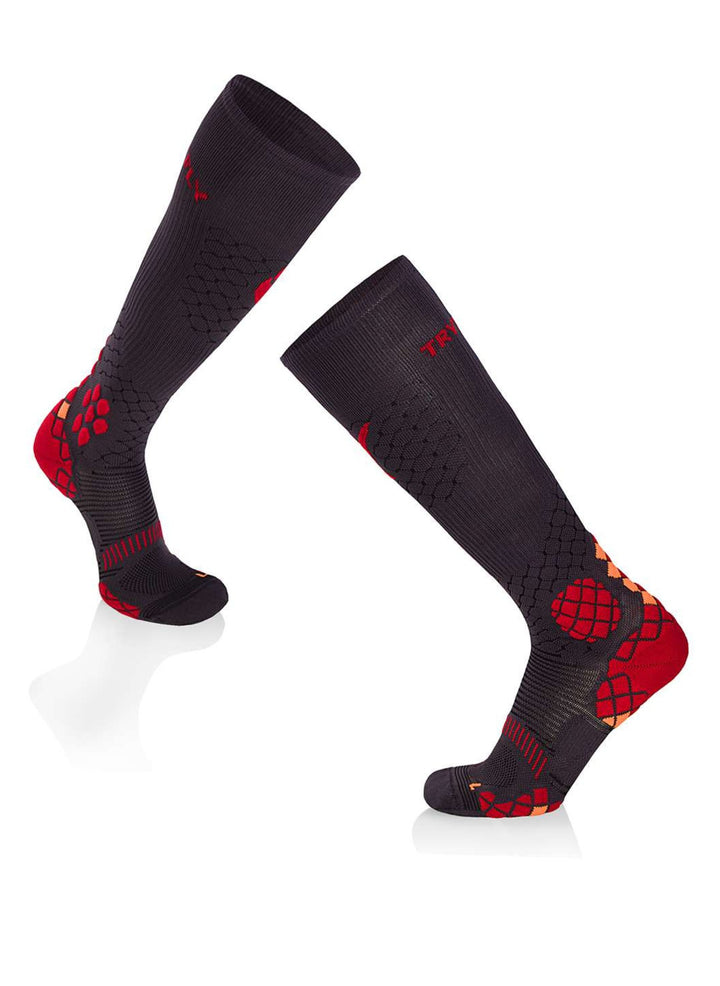 Chaussettes Compression Haut-Mollet Anthracite & Rouge - Try To Fly