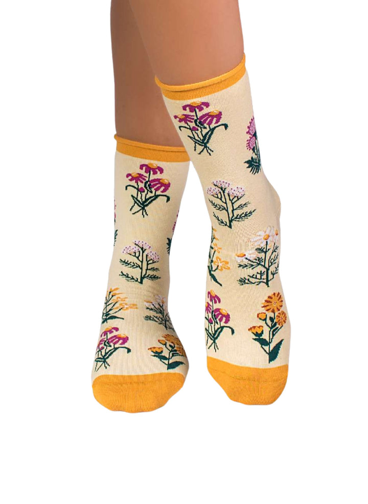 Chaussettes Coton Bio Fleurs & Herbes - Jaunes - Pirin Hill