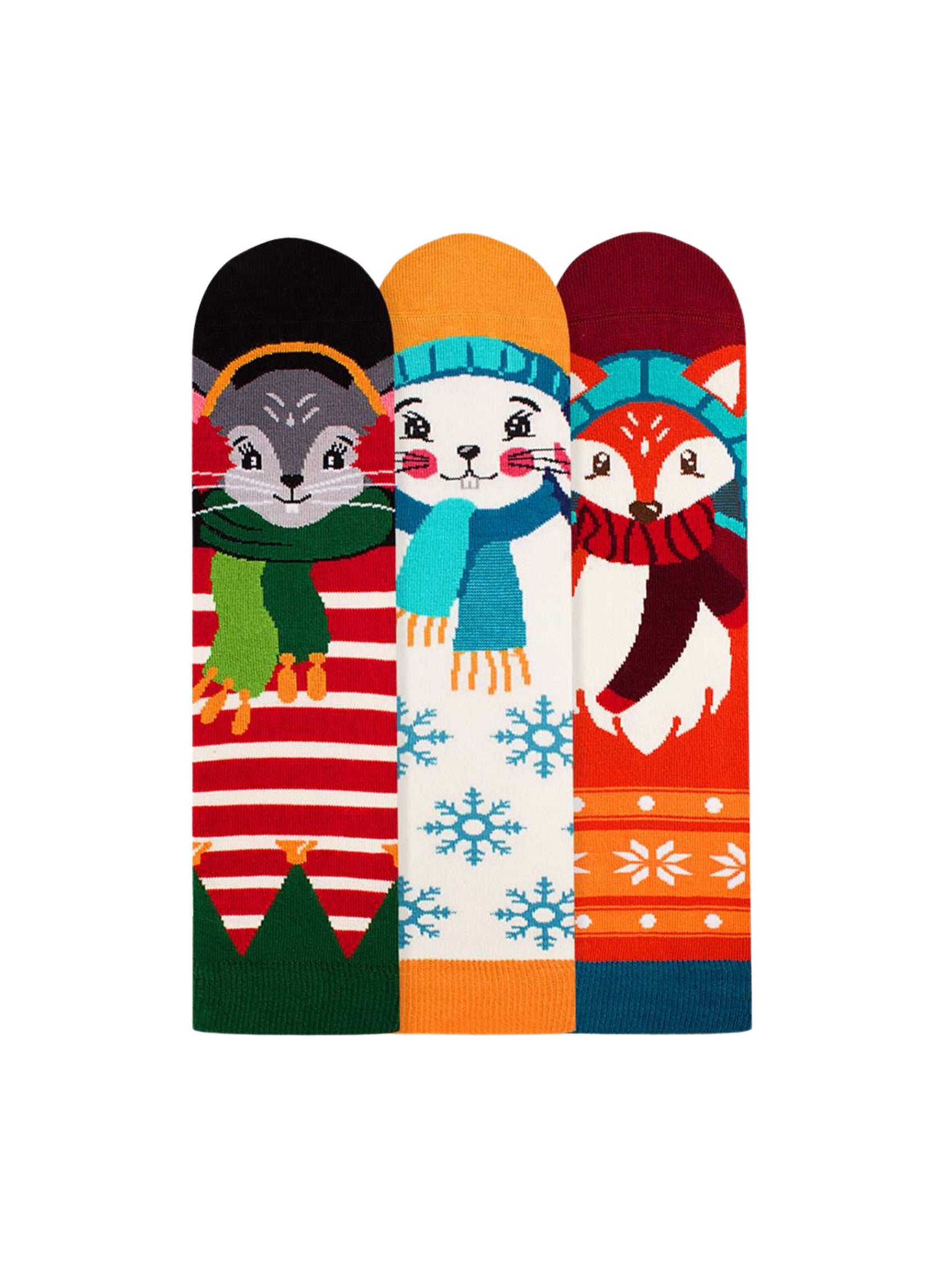 Coffret Enfant de 3 Paires de Chaussettes en Bambou Noël - Souris, Lapin, Renard