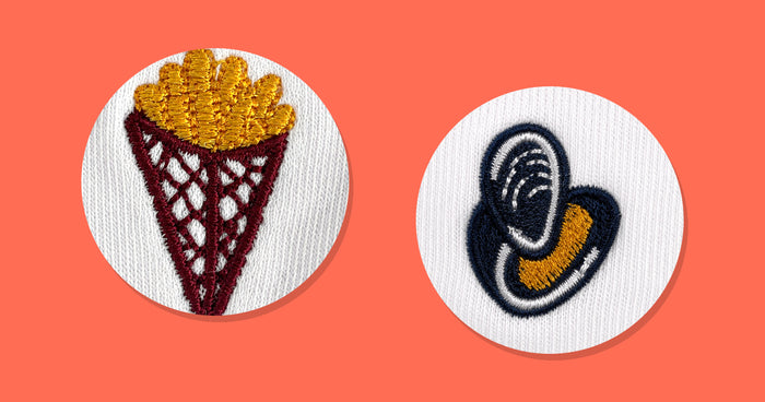 Chaussettes Brodées Moules-Frites - Le Bar à Chaussettes — broderies cornet de frites et moule